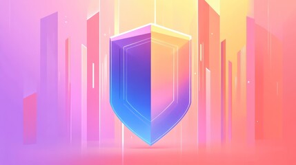 Aufkleber - Abstract city skyline with a glowing shield, symbolizing urban security and protection.