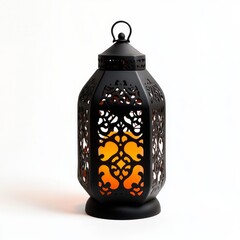 Wall Mural - Illuminated metal lantern, studio, white background, festive decor