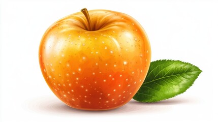 Wall Mural - Fresh Golden Apple with Leaf Isolated on White Background