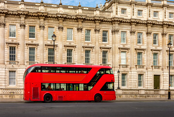 Wall Mural - Red double-decker bus on Whitehall street, London, UK