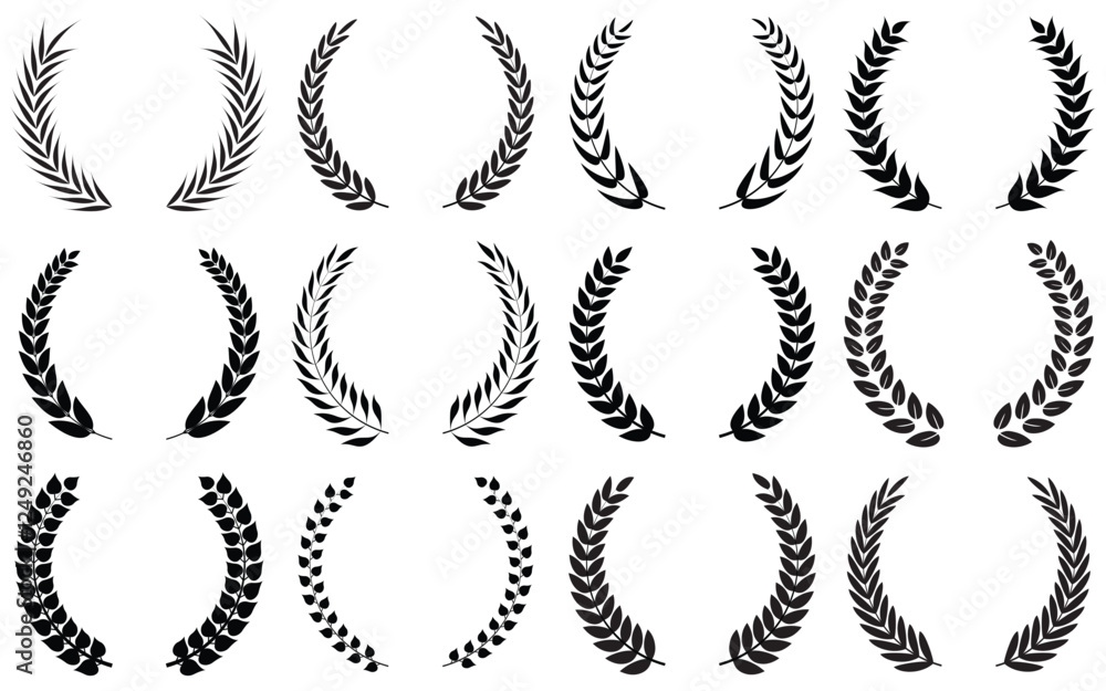 set of laurel wreaths on isolated background of black laurel wreaths of ...