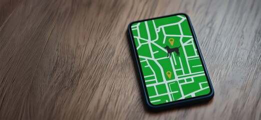 Poster - Smartphone displaying a map on wooden surface