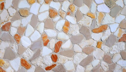 Wall Mural - irregular stone wall texture with beige and orange tones, natural decorative background for rustic architecture and design

