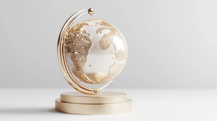 Wall Mural - Golden globe earth model on pedestal; modern, clean, minimalist display.  Possible use for education, design inspiration