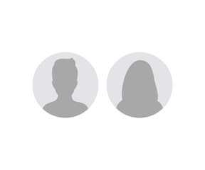 Poster - Male and female face silhouette or icon. Man and woman avatar profile. Profile picture, portrait symbol. User member. Circle button with avatar photo silhouette vector design and illustration.
