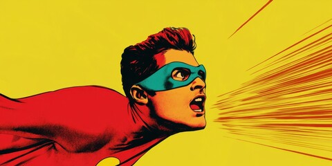 Wall Mural - a dynamic superhero is depicted in action within a vibrant and colorful retro art style