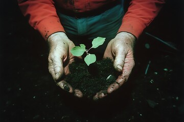 Wall Mural - New Life in Hands: A Sprout in the Soil