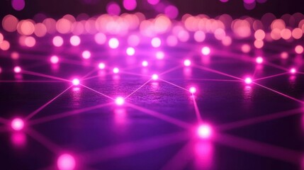 Fototapete - Pink Network Nodes Abstract Background