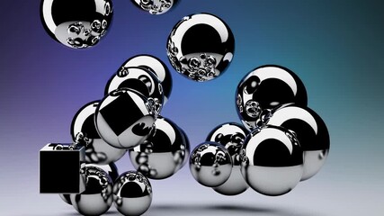 Fototapete - Exploration of reflective shapes and textures in a dynamic abstract environment with various metallic spheres and cubes