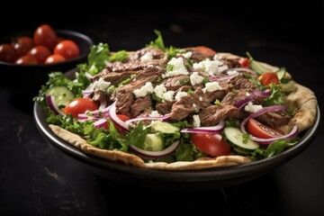 Wall Mural - Gyro Salad on White Background. Fresh Garden Salad with Greek Flavors. Perfect for Breakfast, Lunch or Dinner