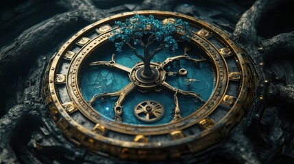 Clockwork Tree of Life, fantasy art, intricate detail, dark background, concept art