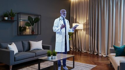 Aufkleber - Innovative holographic display showcases doctor in modern living room setting during evening ambiance