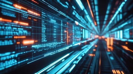 Wall Mural - a computer screen with a blue background and orange and red lines
