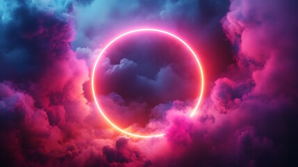 Canvas Print - neon circle in vibrant clouds