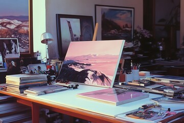 Artist's Studio with a Desert Landscape Painting