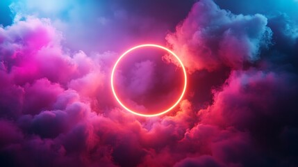 Canvas Print - neon circle in vibrant clouds