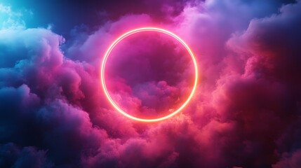 Canvas Print - neon circle in vibrant clouds