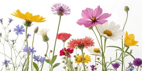 Wall Mural - Wildflower Bouquet Colorful Floral Composition, White Background, Summer Bloom, Nature Photography, Flower Still Life Wildflowers, Floral Photography