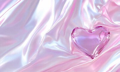 Canvas Print - Glass heart on pastel silk fabric. Romantic background. Decorative object