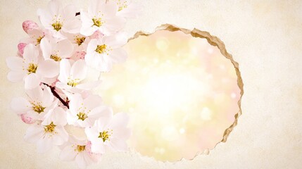 Wall Mural - Blossoming Flowers Breaking Through A Textured Surface Showing Light In A Gentle Background.