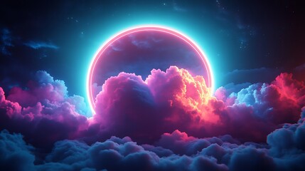 Canvas Print - neon circle in vibrant clouds