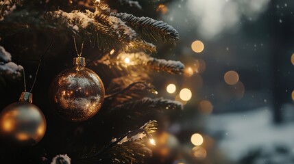 Wall Mural - A Christmas tree with a gold ornament hanging from it