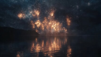 Wall Mural - A beautiful night sky with a lot of fireworks