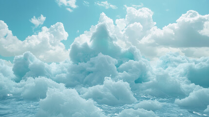Aufkleber - Fluffy clouds and waves create serene atmosphere, evoking calmness and tranquility