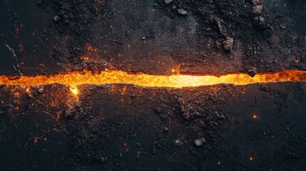 Wall Mural - A crack in the ground with a line of fire running through it