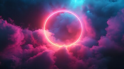 Canvas Print - neon circle in vibrant clouds