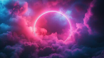 Canvas Print - neon circle in vibrant clouds