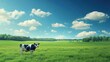 © G.Go - A black and white cow is standing in a lush green field