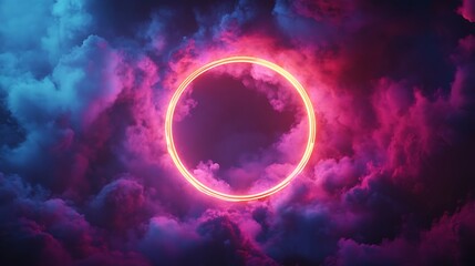 Canvas Print - neon circle in vibrant clouds