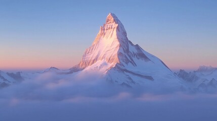 Wall Mural - a stunning mountain peak illuminated by the sunrise, surrounded by soft clouds.