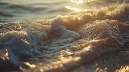 Wall Mural - gentle waves shimmering in the golden light of sunset on a tranquil beach.