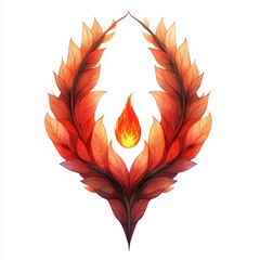 Canvas Print - Vibrant Illustration of a Flame Nestled Within a Stylized Wreath Made of Colorful Leaves During an Autumn-Inspired Design