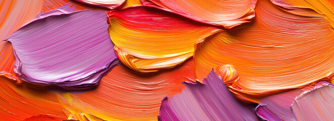 Aufkleber - Vibrant abstract artwork featuring bold brush strokes in orange, purple, and yellow hues, creating dynamic visual experience