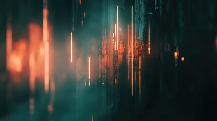 Wall Mural - a blurry image of a cityscape with neon lights and a dark background