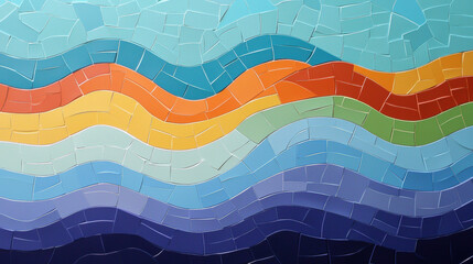 Leinwandbilder - Colorful mosaic wallpaper with wavy patterns in vibrant shades of blue, orange, and green, creating dynamic visual effect