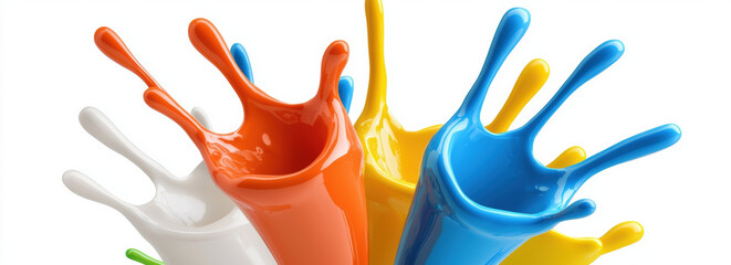 Aufkleber - Vibrant paint splashes in various colors create energetic and artistic display