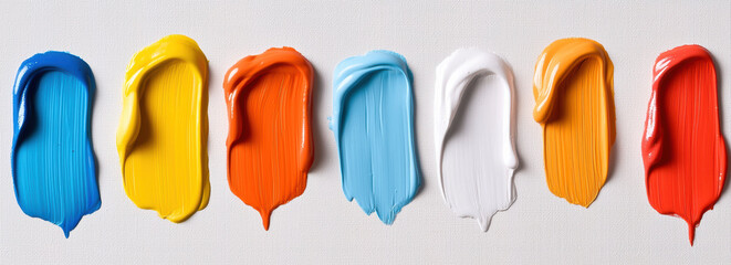 Aufkleber - Vibrant paint strokes in blue, yellow, orange, and white create colorful palette. Perfect for artistic backgrounds or design projects