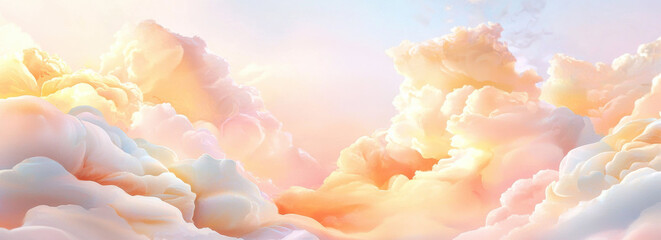 Aufkleber - Soft pastel clouds in dreamy sky create serene and tranquil atmosphere. gentle hues of pink, orange, and cream evoke sense of calm and wonder
