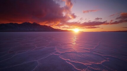 Wall Mural - a stunning sunset illuminating the salt flats with vibrant colors and dramatic clouds.