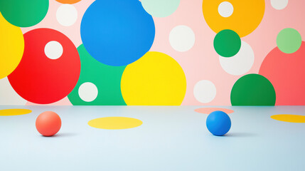 Aufkleber - Bright playful wallpaper with colorful circles and balls on floor