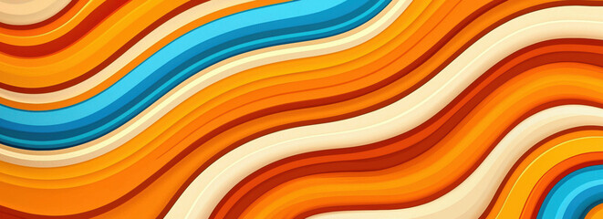 Aufkleber - Bold retro wallpaper design featuring swirling patterns in vibrant orange, blue, and cream colors, evoking nostalgic 70s vibe