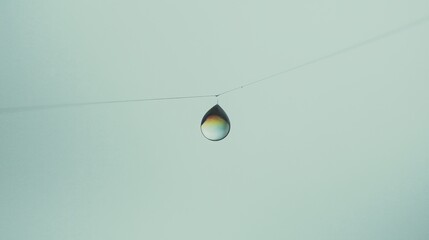 Wall Mural - A close-up of a water droplet hanging from a thin wire against a soft background.