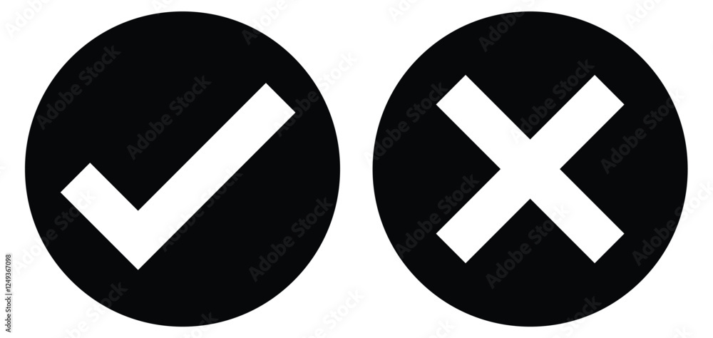 tick and cross, right and wrong, check mark, cross mark icon set. Flat ...