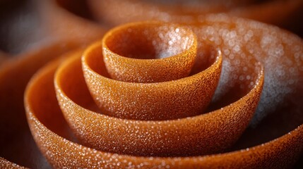 Nested orange bowls, abstract spiral, textured detail