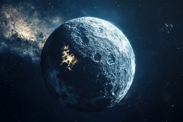 Wall Mural - Satellite orbiting Earth reveals vast lunar landscape with sparkling features at night