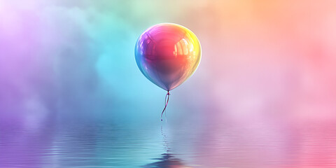 Sticker - Balloon Dreams:  A single iridescent balloon floats against a surreal backdrop of vibrant, swirling colors, evoking dreams, hope, and the boundless possibilities of imagination. 